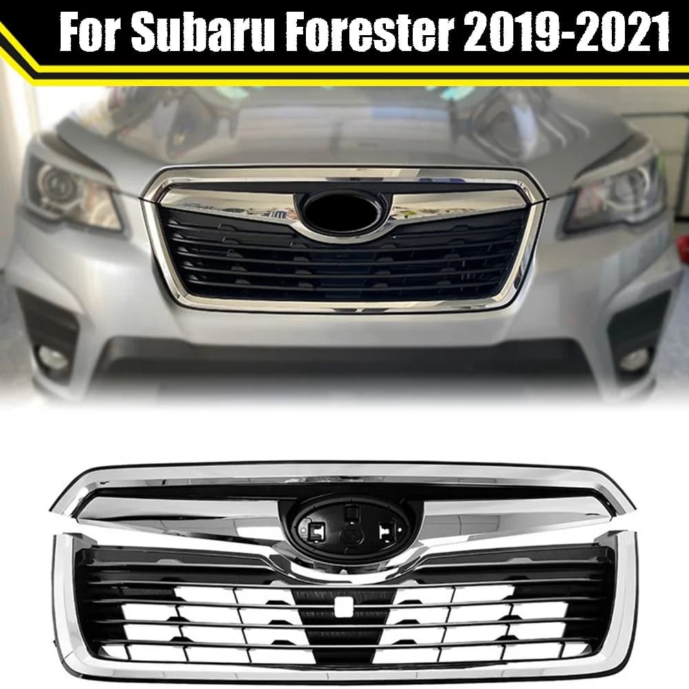 Abs Oem Style Front Grill Mesh Kit Gloss Black W. Chrome Frame For Subaru Forester 2019 2020 2021 Bumper Grille Racing Grills