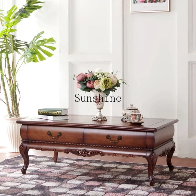 American coffee table living room retro tea table engraving design storage high-end wooden desktop  FT