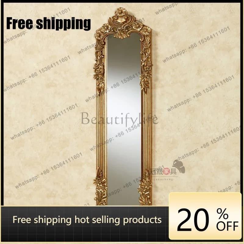 LJY European retro full-body mirror living room entrance decorative mirror carving