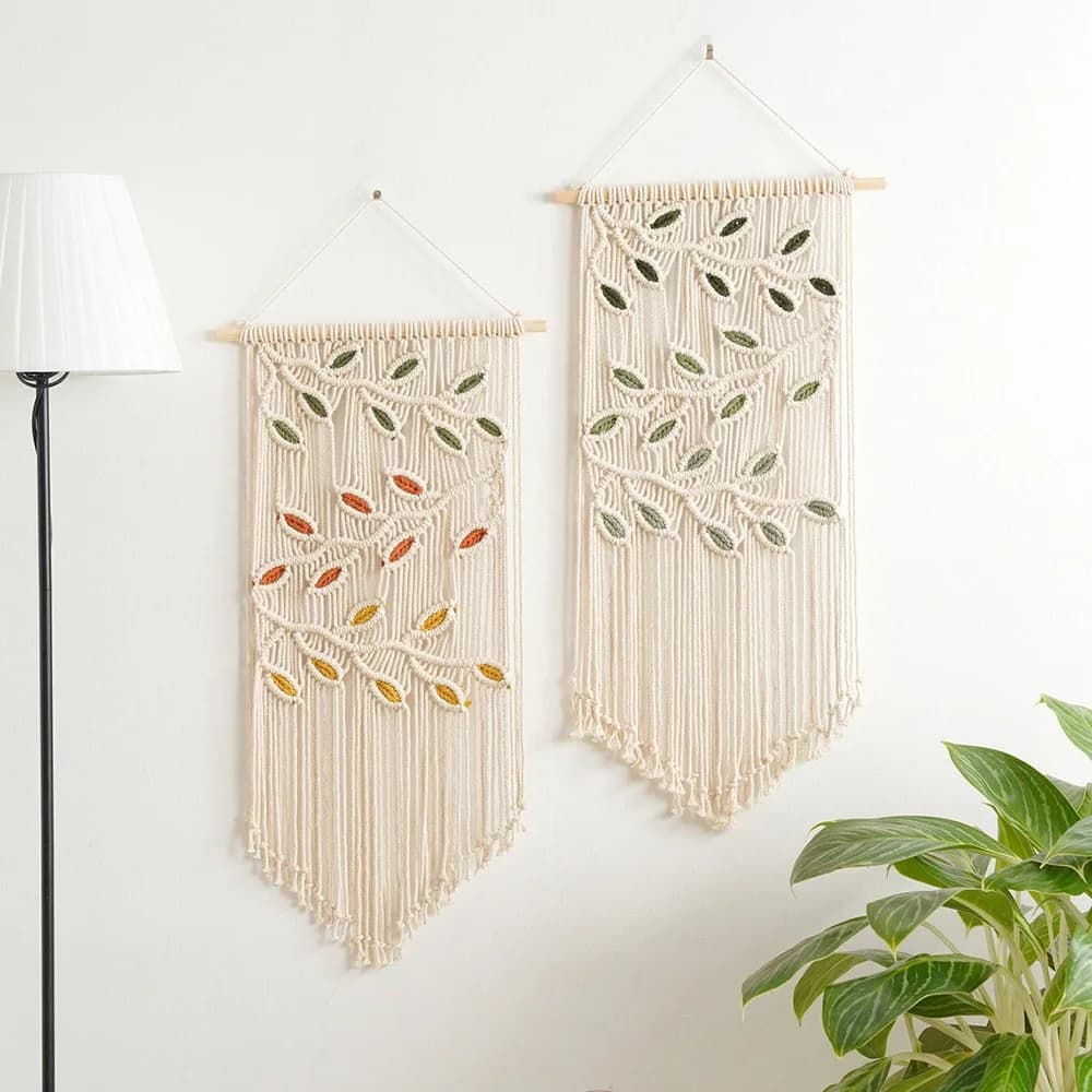 Wall Hanging Hand Woven Leaf Tapestry Colorful Leaves Tassel Wall Art Boho Home Decor for Bedroom Living Room Festival Gift