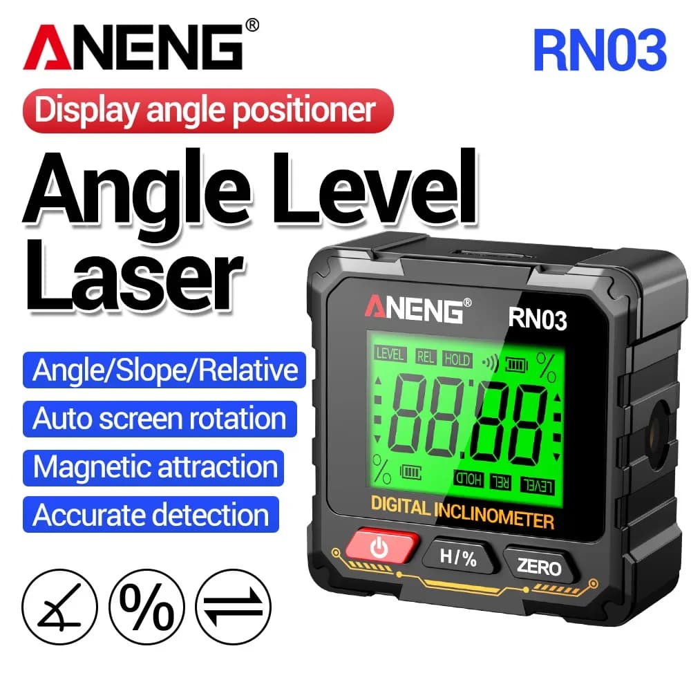 Digital Protractor Angle Level Laser Instrument ANENG RN03 360° Screen Auto Flip Four-sided Strong Inclinometer Universal Tester
