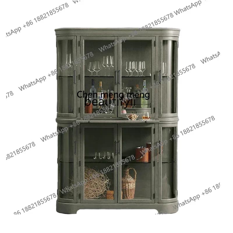 cc182RFrench solid wood integrated sideboard American household living room wall display cabinet small dining rack