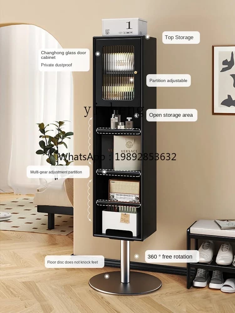 LYY  Solid Wood Dressing Mirror Black Rotatable Multifunctional Floor Full-Body Mirror Retro Bookcase Locker