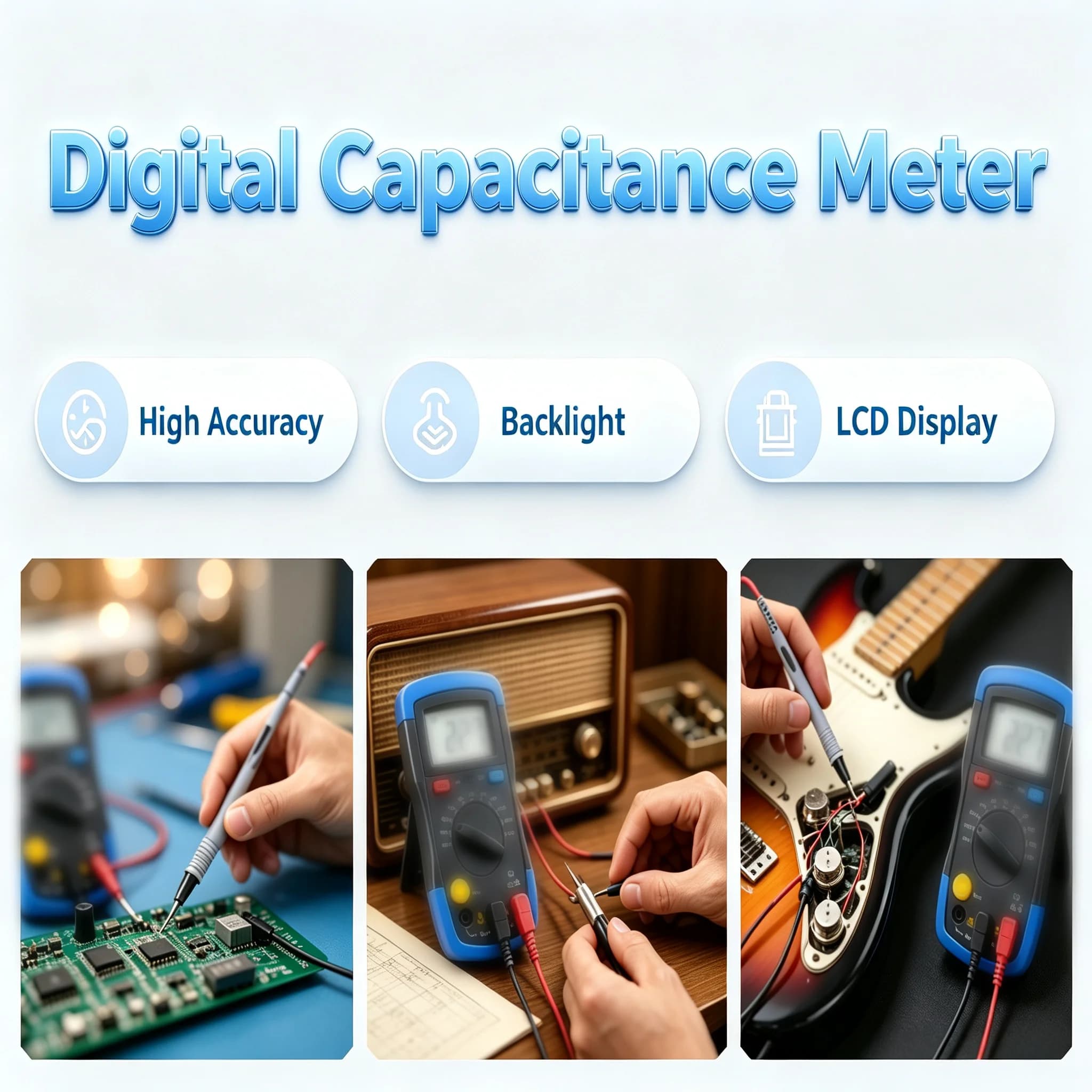 HP-36D Digital Handheld Capacitance Meter 0.1pF-20mF 1999 Counts Capacitor Tester Data Hold Backlight for Industrial Lab Repair