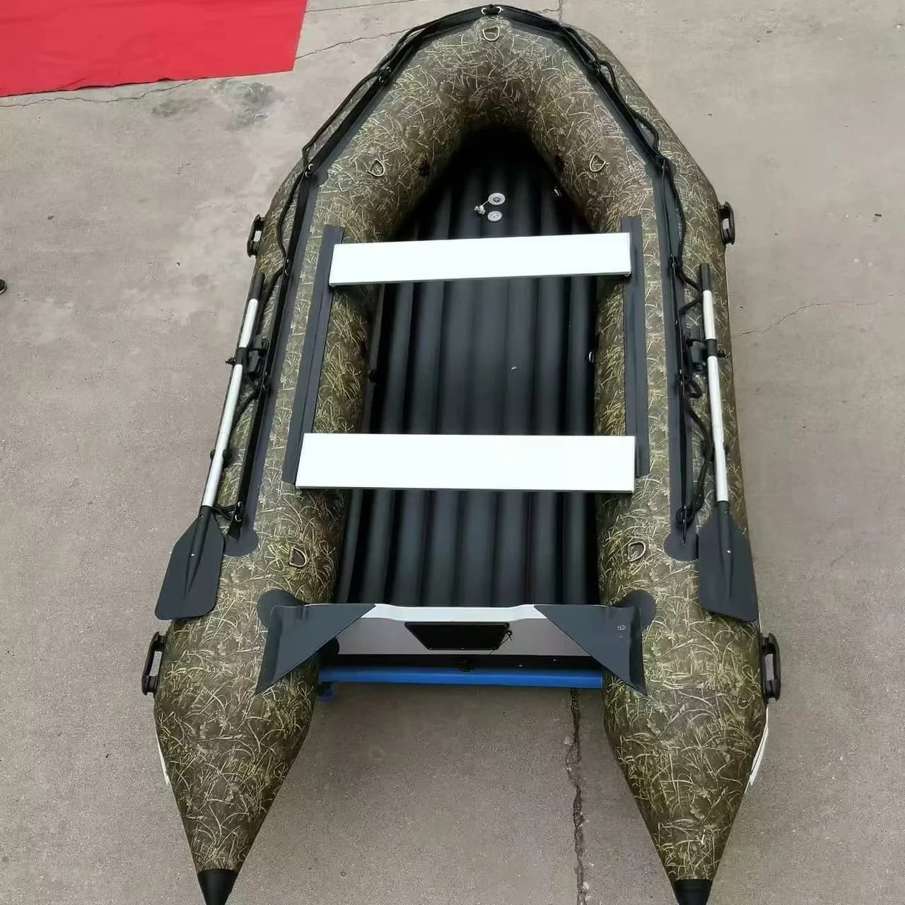 Heavy-Duty PVC Inflatable Boat with Aluminum Rafting Water Safety Rubber Boat with Outboard Engine and Paddles