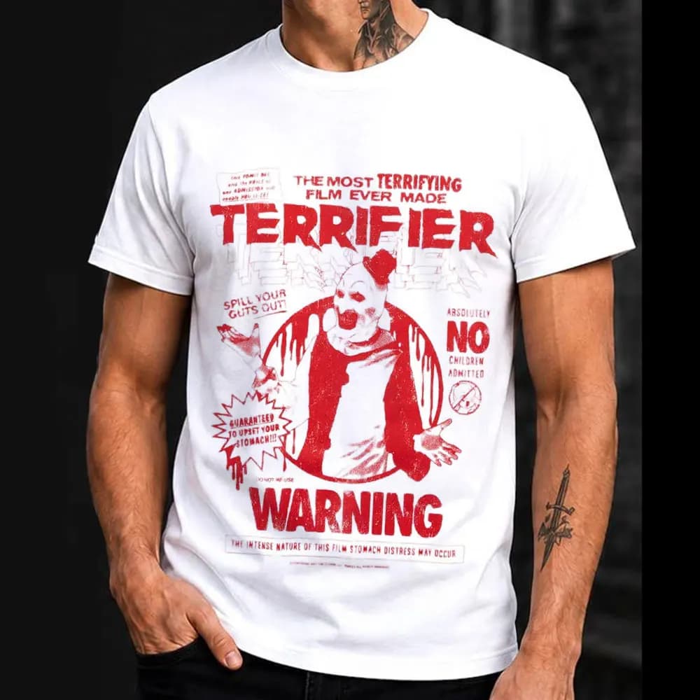 Fright Rags Horror Movie Terrifier Art The Clown Killer Scary Halloween Gift T Shirt Short Sleeve Graphic clothes All size tops