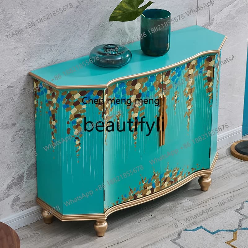 French painted blue decoration light luxury modern simple living room entrance side locker