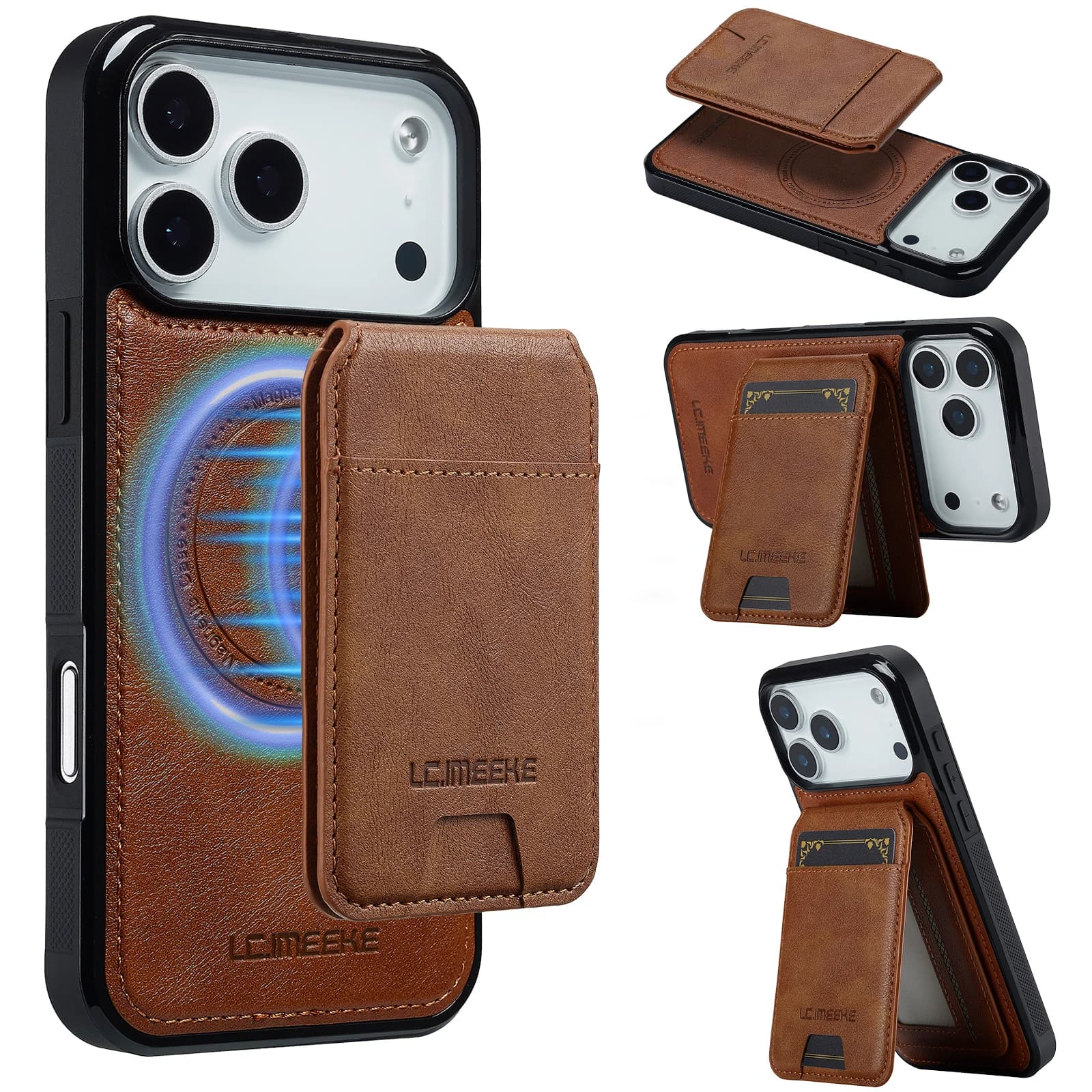 2 In 1 Detachable Leather Case For iPhone 16 17 Air 16E 15 14 13 12 11 Pro XS Max XR 8 Plus SE Mini Card Pocket Magnetic Cover