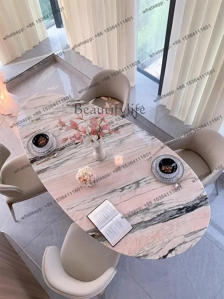 yj57 Natural smoke powder luxury stone dining table Italian minimalist high-end marble light luxury dining table