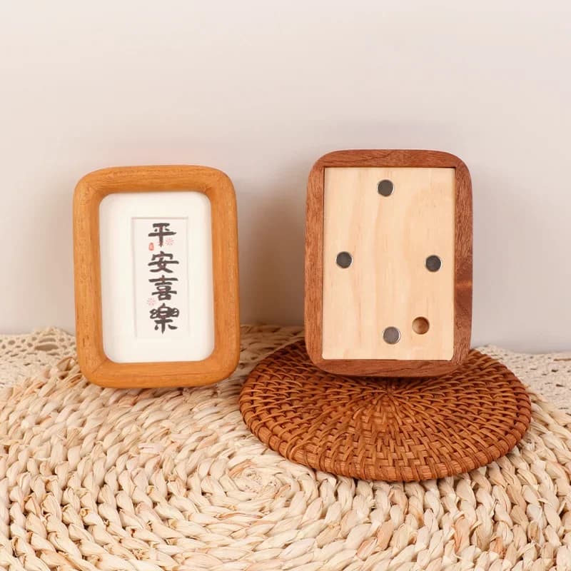 Magnetic Mini Photo Frame 3/4inch Black Walnut/Teak/Shabili Wood Frame Refrigerator Magnet Tabletop Vintage Picture Holder Decor