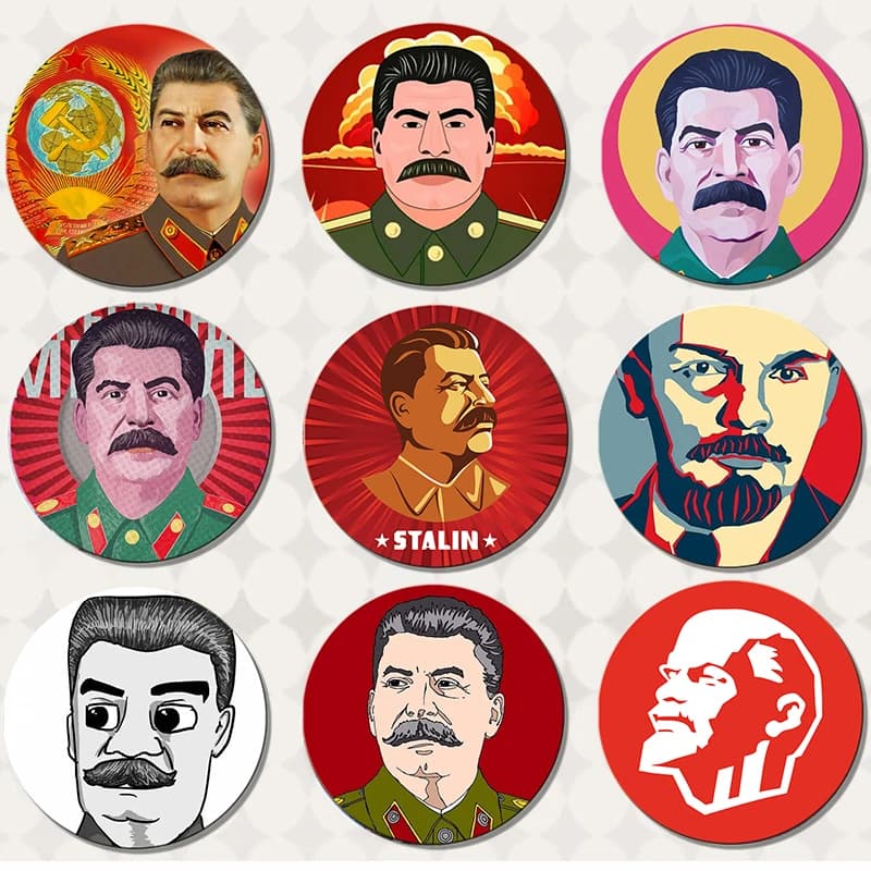 58mm Stalin Brooches Pins Soviet CommunismRound Badges USSR Russia Badge Gift Backpack Decor Badge  Shoes Jewelry Accessories