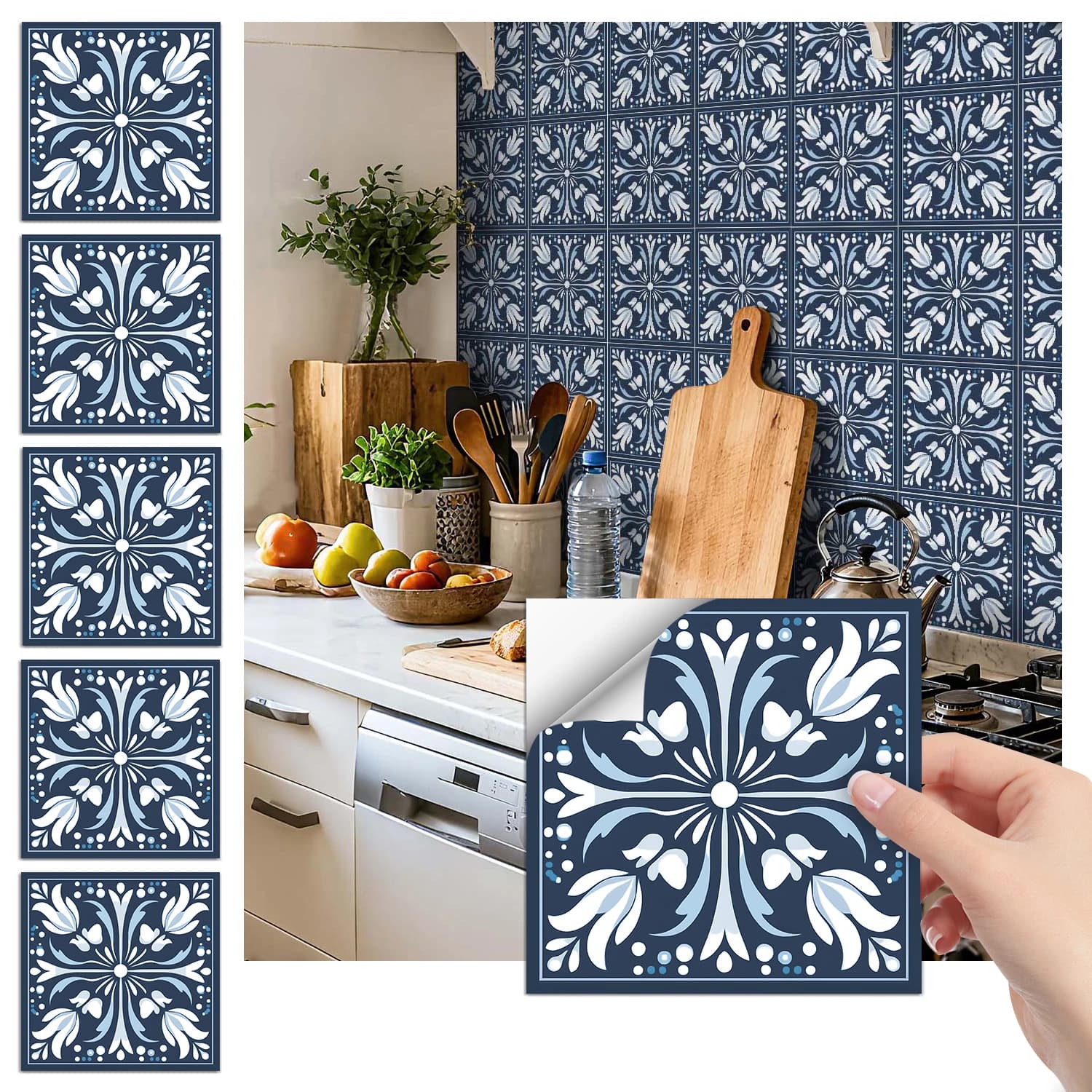 36 pieces of minimalist floral tile stickers, self-adhesive wall stickers, waterproof kitchen, bathroom and home decoration