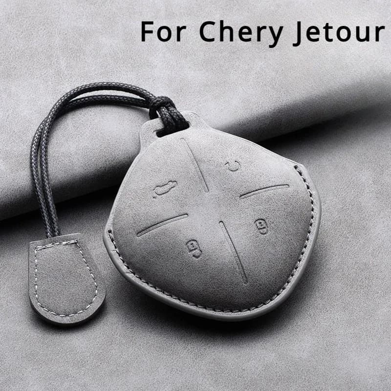 Leather Car Remote Key Case Cover Shell for Chery Jetour Dashing X-1 Plus DTC IDM 2022 2023 Auto Key Fob Protection Keychain