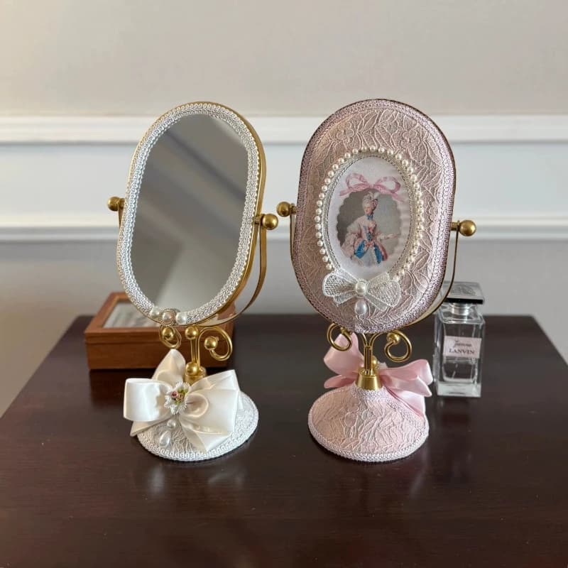 French Vintage Pearl Makeup Mirror Home Decor Bedroom Living Room Ornament Decoration Maison تحف كبيره للمنزل Adornos De Sala