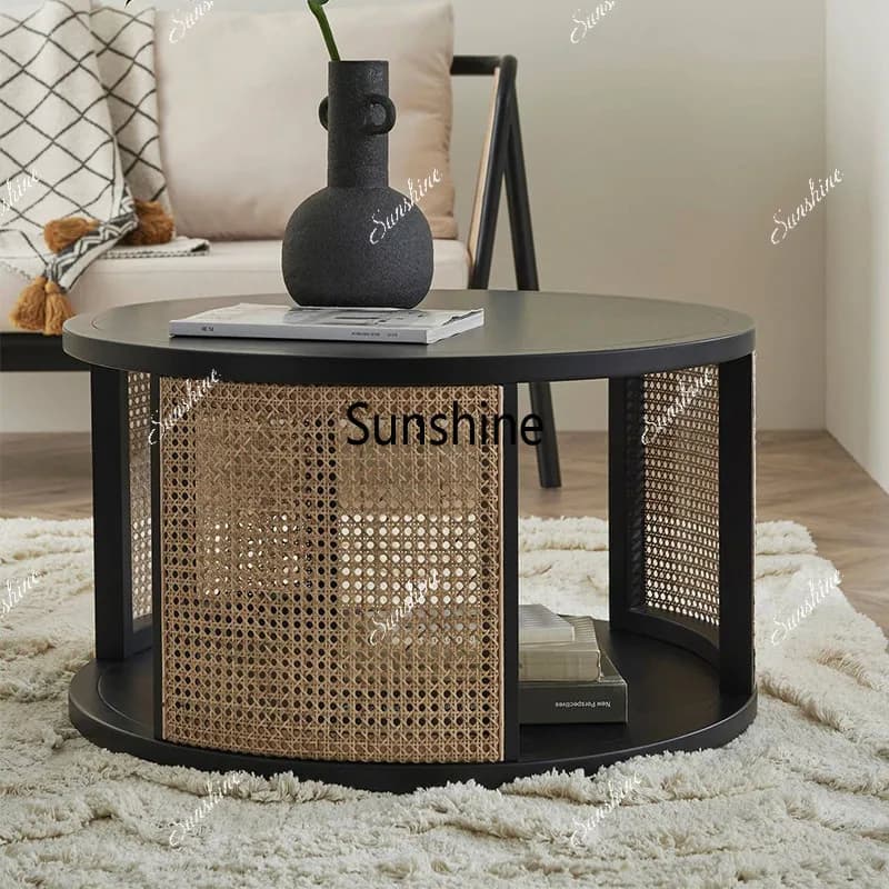 Japanese modern simple rattan round coffee table high-end artistic low table
