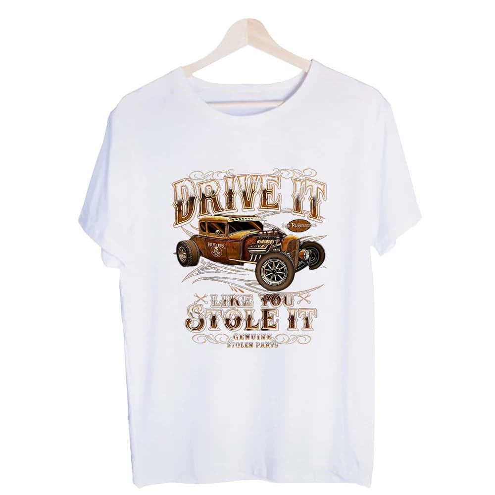 Men's Vintage Hot Rod Car Graphic Tee, Short Sleeve Crew Neck T-Shirt for Casual Streetwear and Classic Car Enthusiasts