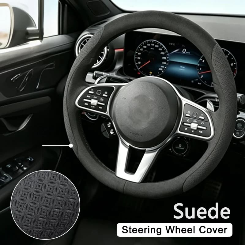 38CM Car Logo Steering Wheel Cover Non‑Slip Wear‑Resistant Breathable Microfiber Universal Auto Steering Wheel Protector sticker