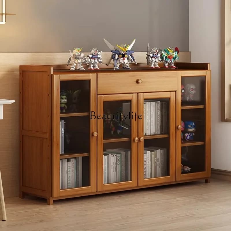 02 Floor-to-ceiling living room layered shelves Nanzhu bookcase against the wall storage locker