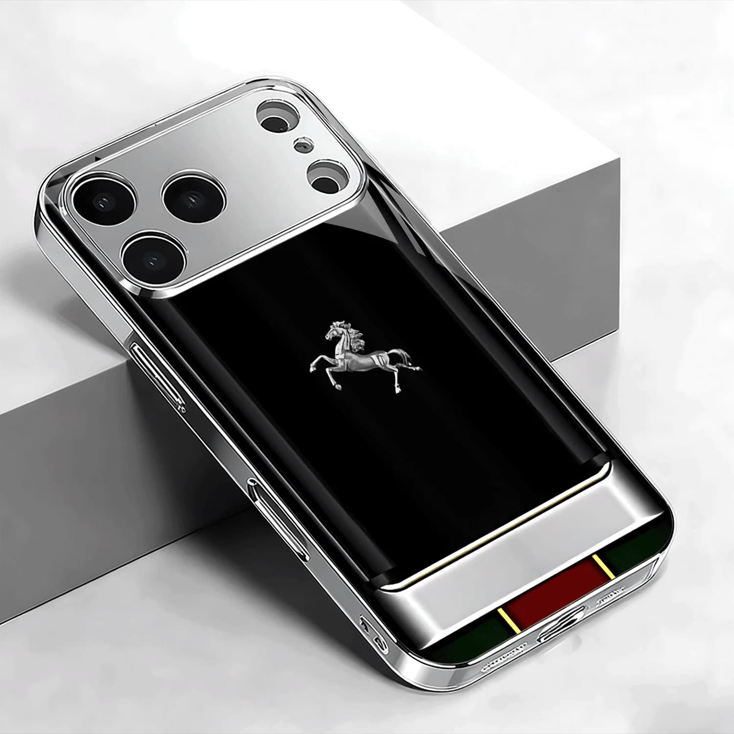 Prancing Horse Logo on Black Background High-End Phone Case Suitable for  iPhone 18 17, 16, 15, 14, 13, 12, 11, etc