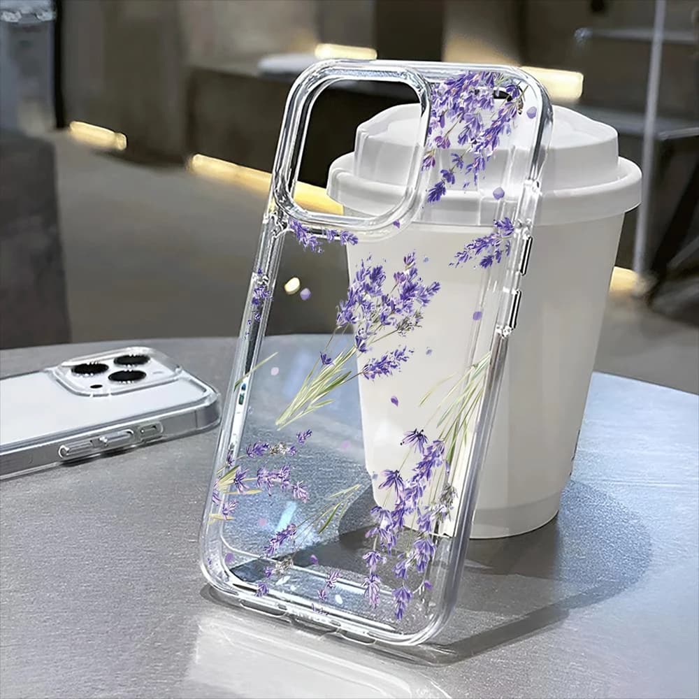 lavender Clear Case for iPhone16 Pro Max 16Pro 16Plus 16 15 Pro Max 15Pro 15Plus 15 13 13Pro 14 12 11Pro Max Plus