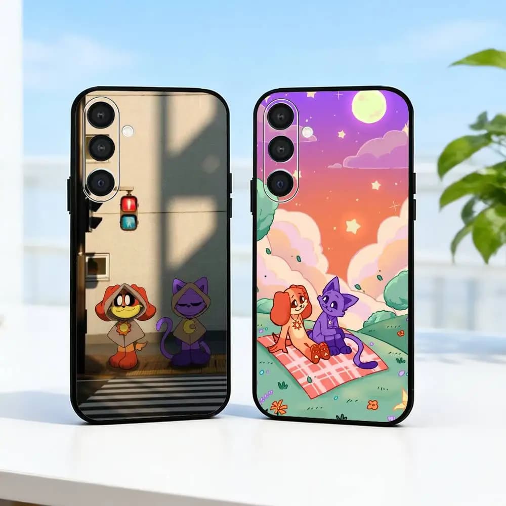 Cute C-Catnap and D-Dogday Phone Case For Samsung  A73,72,71,A52,51,40,41,A22,A32,31,A13, Soft Black Shell