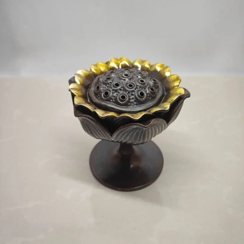 Copper Lotus Incense Burner Antique Collectible Gift Ornament Vintage Home Decor Craft
