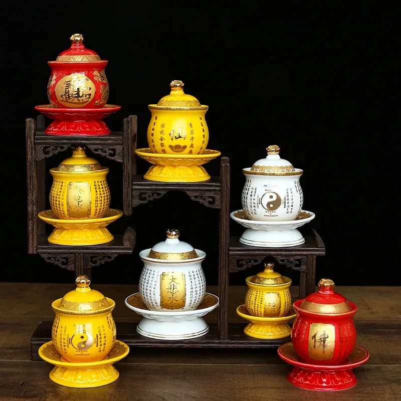 Buddhist Ceramics Water Supply Cup Ornaments Guanyin Holy Buddha Hall Decor Traditional Home Tools Supplies