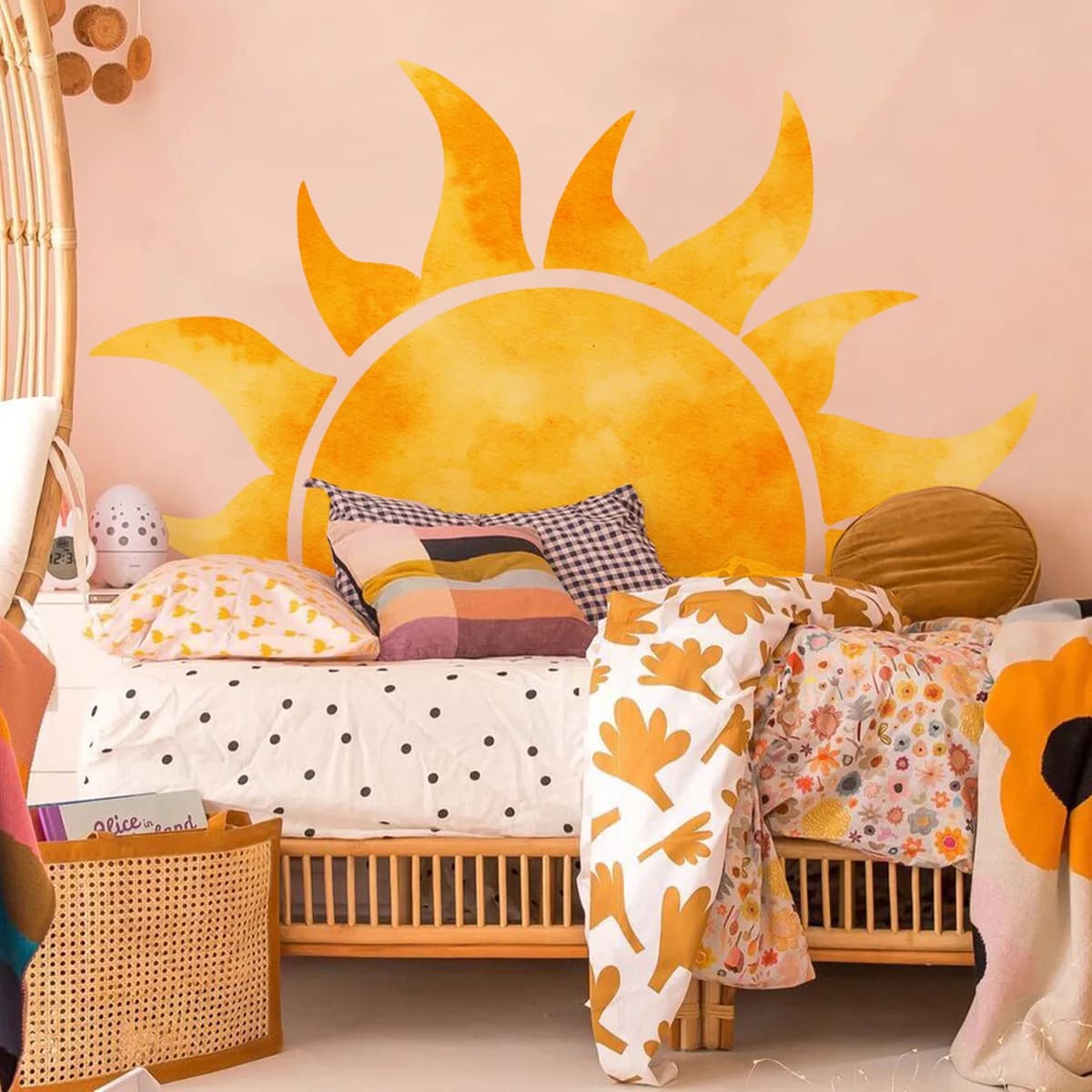 Large Hand-painted Sun Living Room Background Decorative Sticker Does Not Contain Pvc Back Hidden Glue
