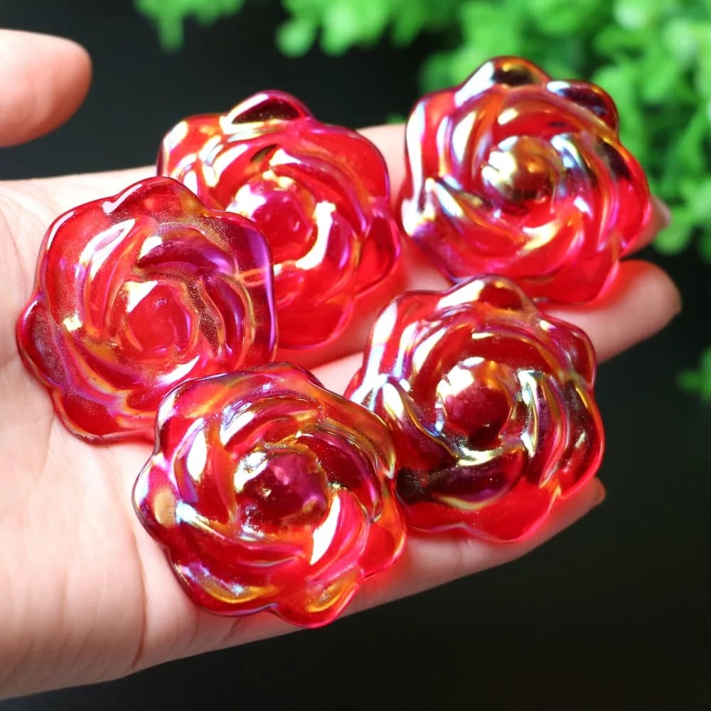 Artificial Aura Red Quartz Rose Hand-Carved Elegant  Romantic Gift for Valentine'S Day  Christmas Unique Crystal Decoration