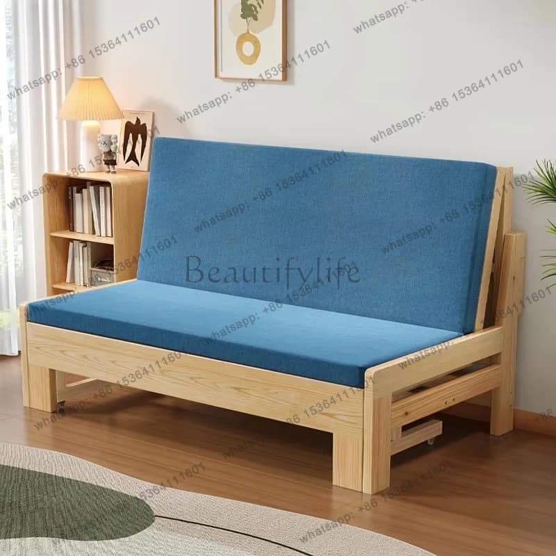 PG  solid wood sofa bed foldable dual-purpose bed multifunctional living room study balcony small apartment double