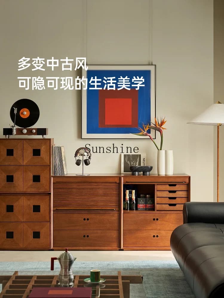 Retractable retro solid wood home storage storage side cabinet Z  FT