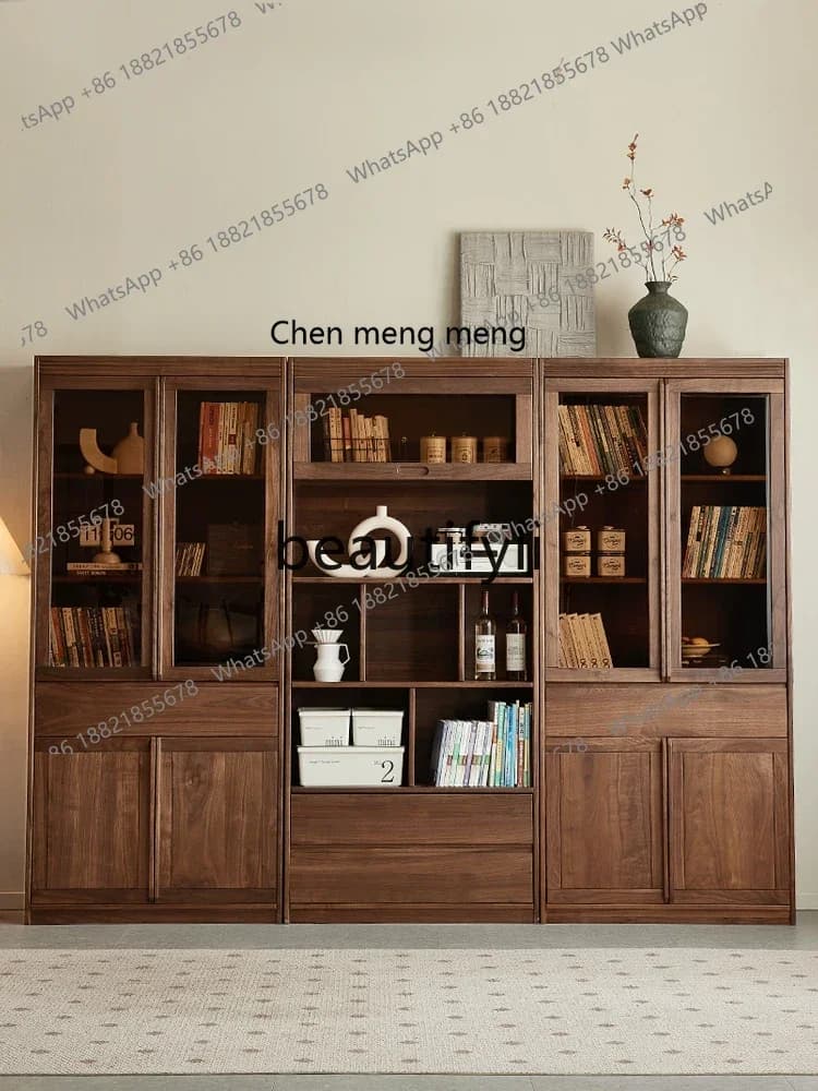 M178 North American black walnut bookcase Nordic simple floor display cabinet All solid wood locker