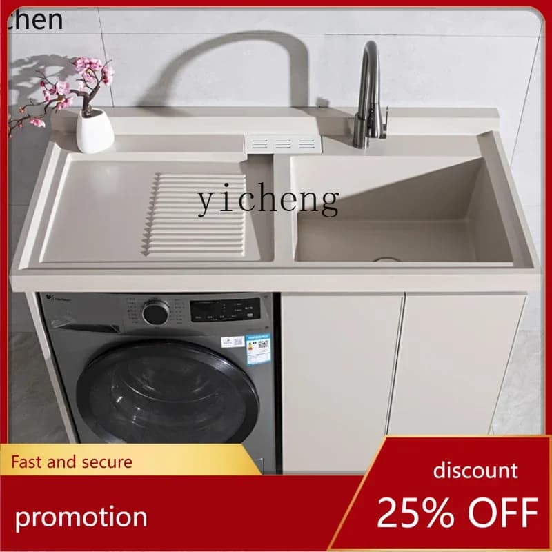 ZML Washing Machine Cabinet Combination Laundry Table Basin with Washboard Integrated Laundry Cabinet Companion