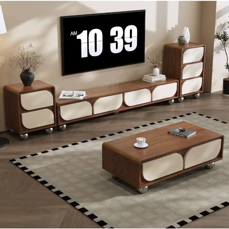 Retro style solid wood living room household solid wood coffee table, TV cabinet combination small apartment against the wall