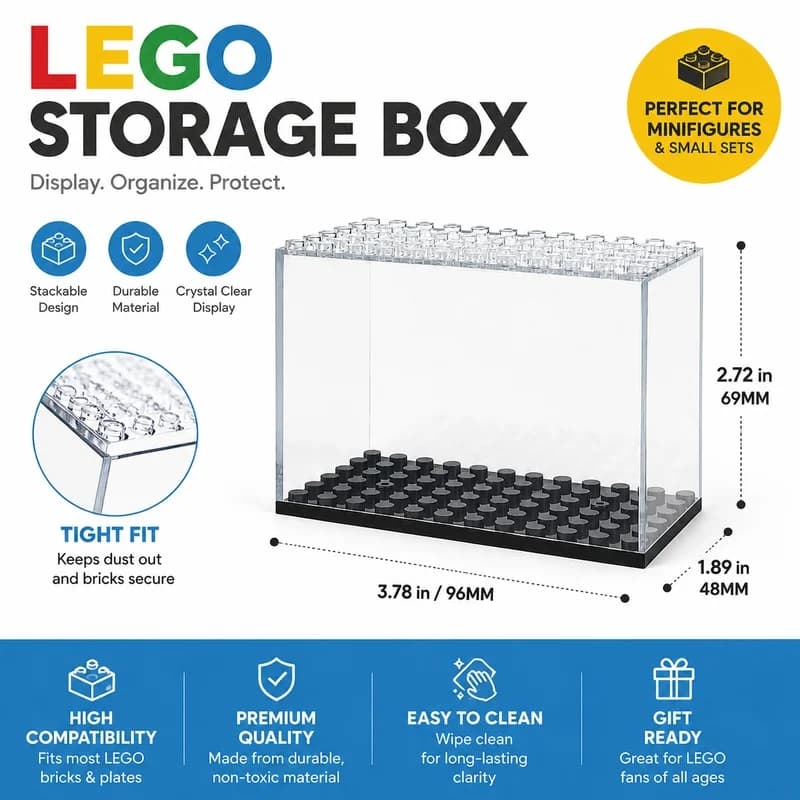 Acrylic Minifigure Display Case, Stackable Dustproof Box for LEGO Building Blocks Action Figures Toys and Collectible Storage