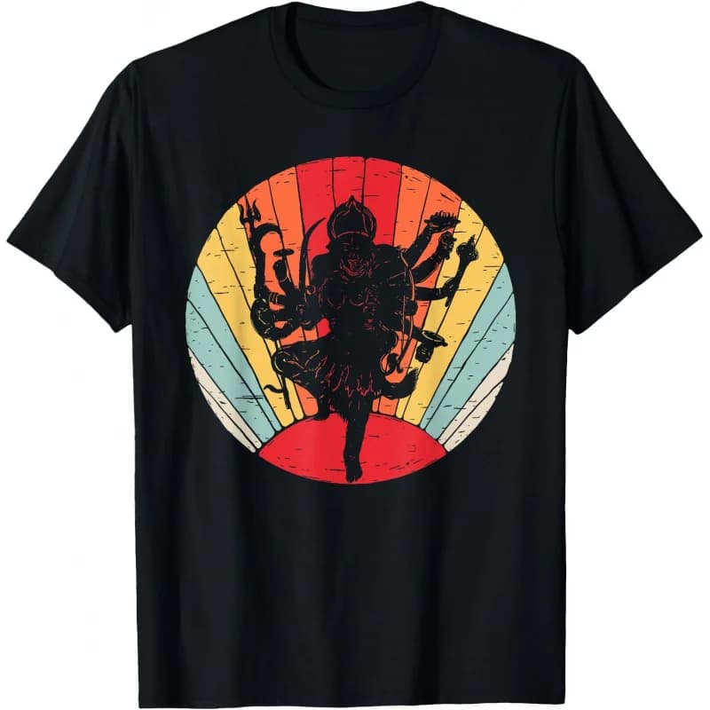 Vintage Retro Kali Hindu Goddess Indian God Gift T-Shirt Hindu Mythology print Short Sleeve Graphic clothes All size tops