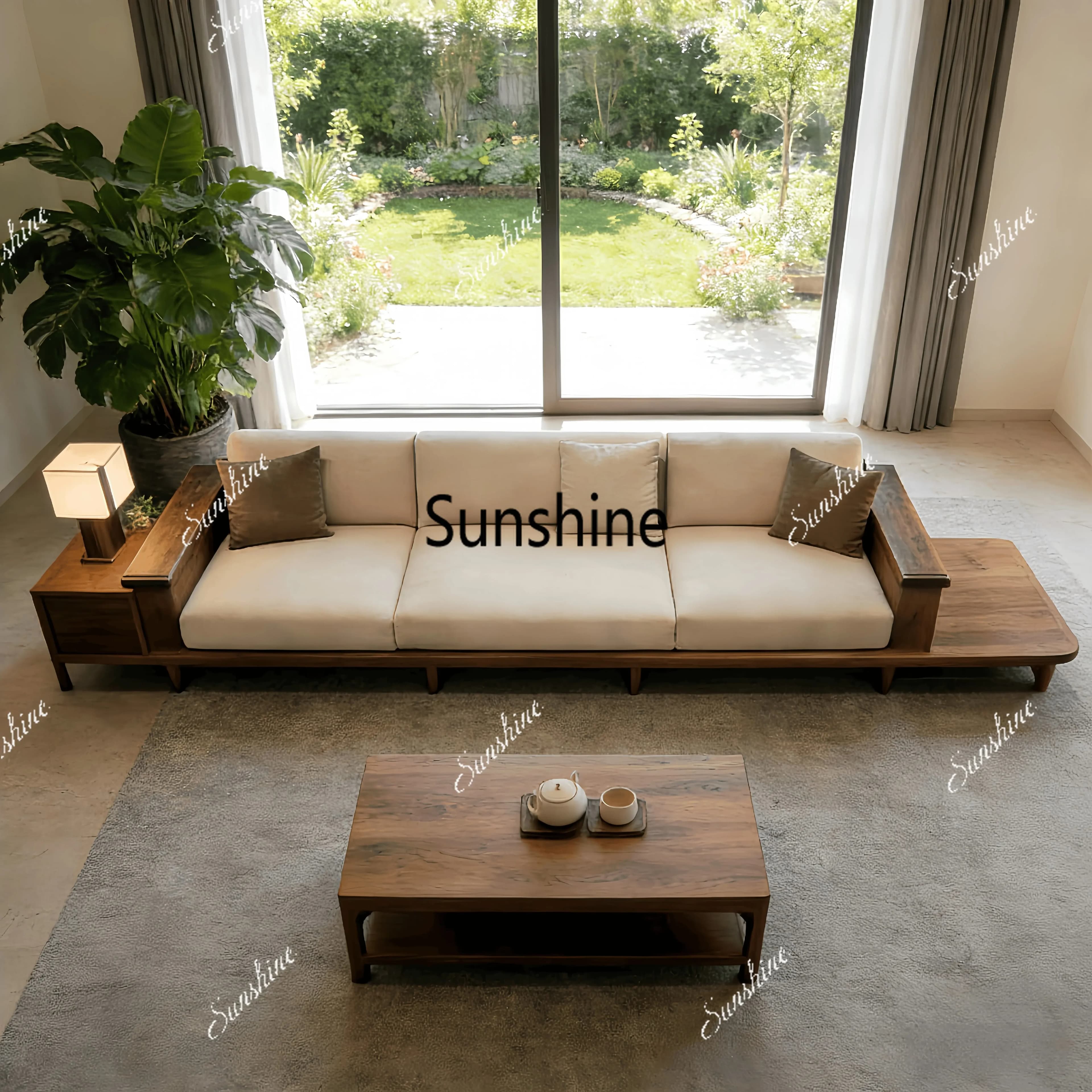 New Chinese style, solid wood living room sofa, high-end, simple three-person straight rowY