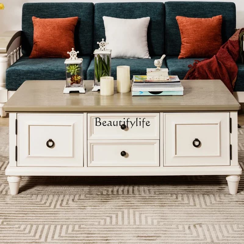 55American all-solid wood coffee table simple modern cream style living room home furniture