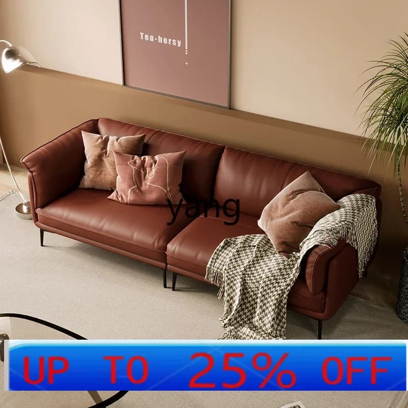 LHH retro red imitation leather sofa small apartment living room home straight three-person sofa