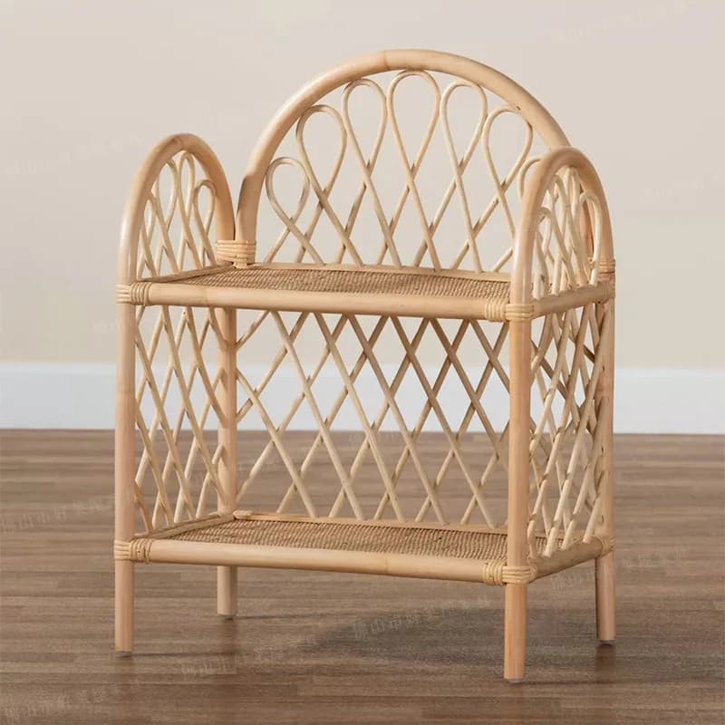 natural rattan double-layer rattan storage and display rack