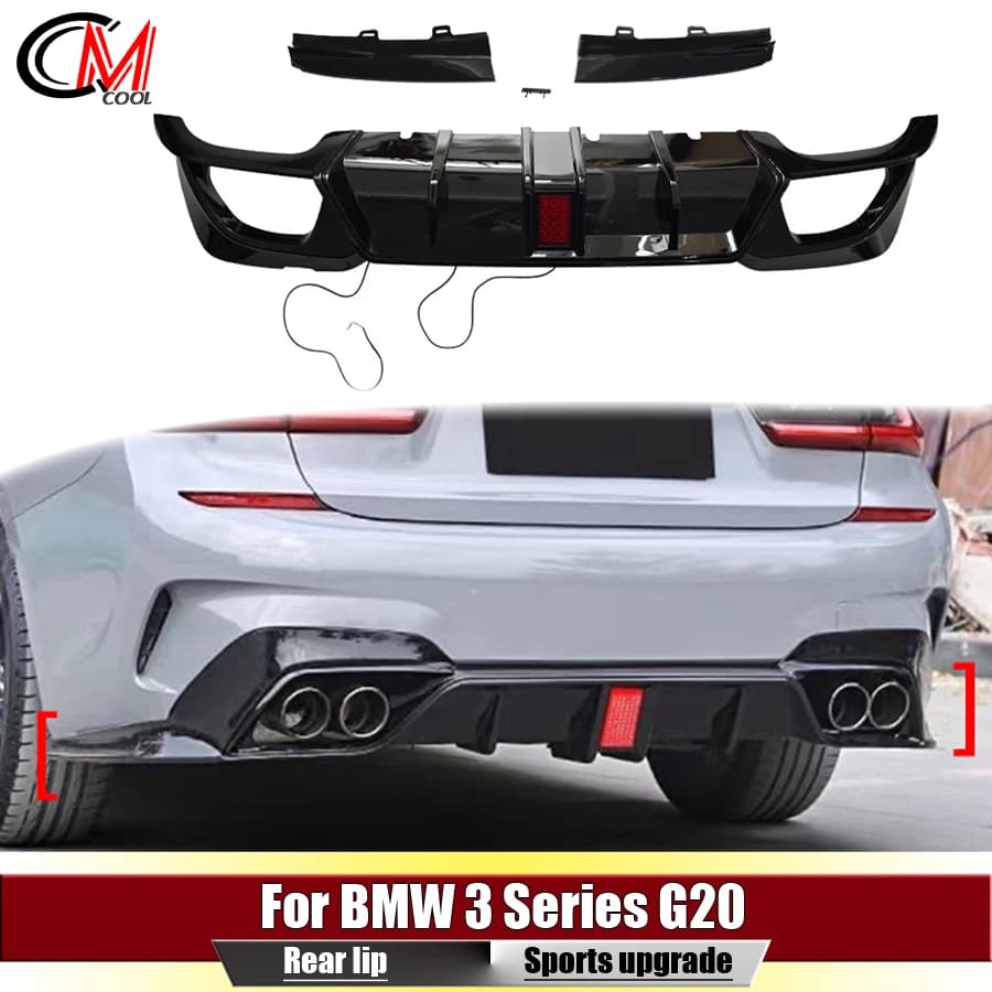 For BMW 3 Series G20 2019-2022 Rear bumper diffuser ABS gloss black rear lip spoiler splitter body kit CM style rear lip
