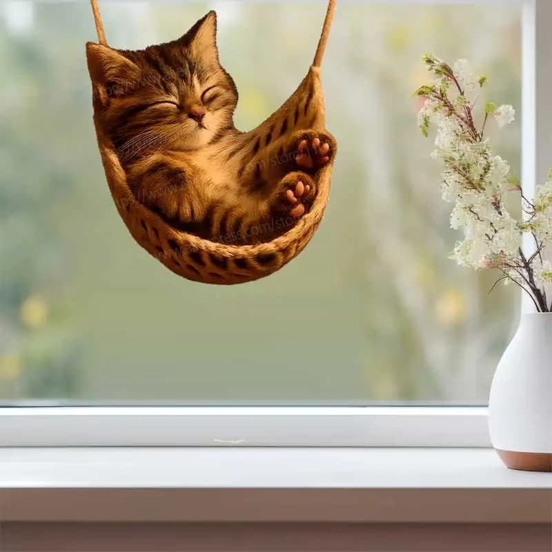Kitten Sleeping in Cradle Wall Stickers Home Decor Bathroom Toilet Living Room Cabinet Fridge Decor AA178