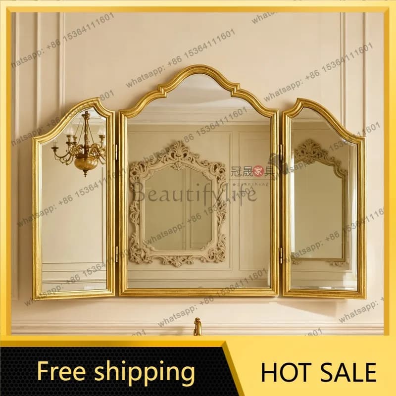 LS French retro folding bathroom tri-fold vanity mirror toilet sink wall-mounted three-sided mirror