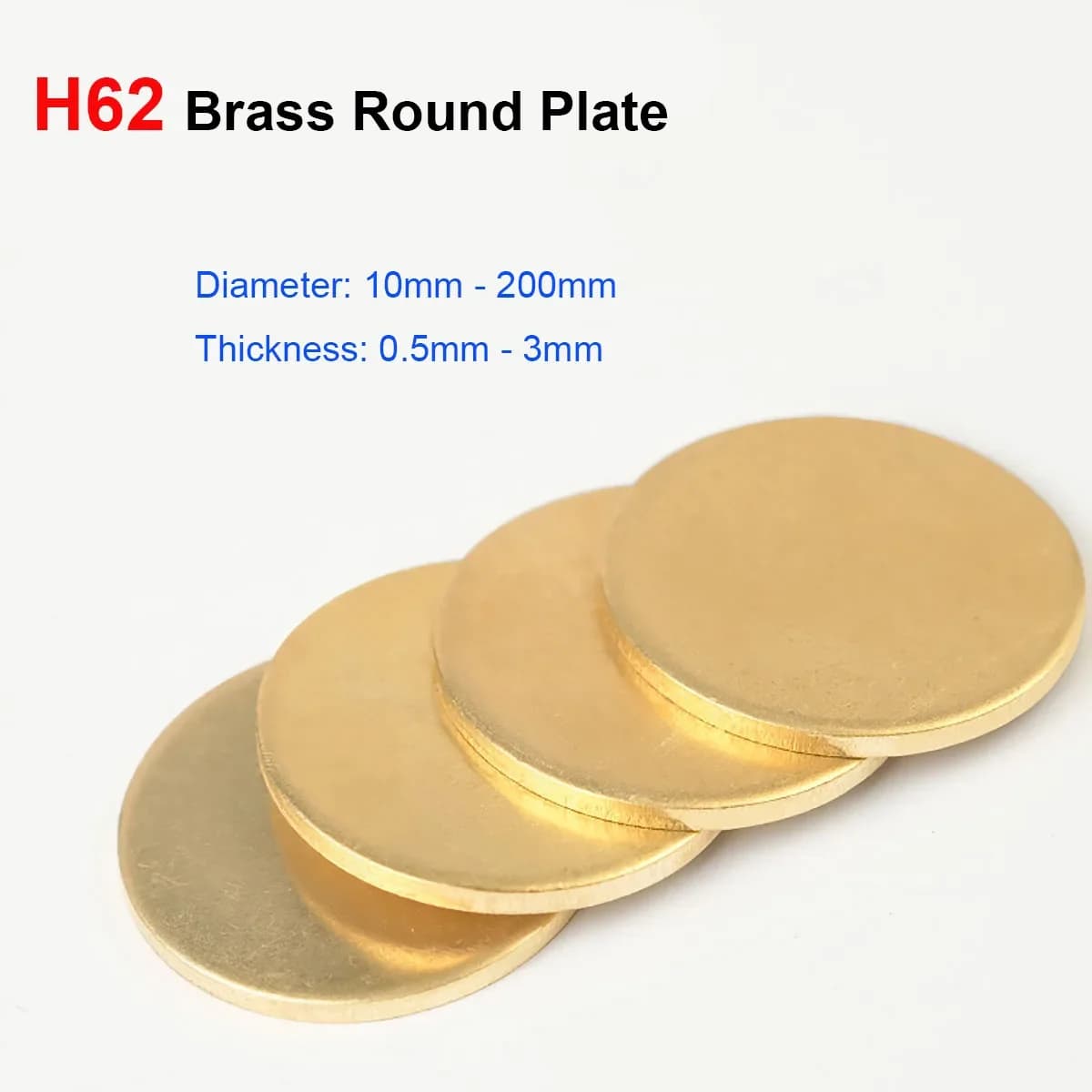 H62 Brass Round Plate Disc DIY Brass Pad Brass Sheet Diameter 10 15 20 25 30 35 40 50~200mm Thickness 0.5/0.8/1/1.5/2/3mm