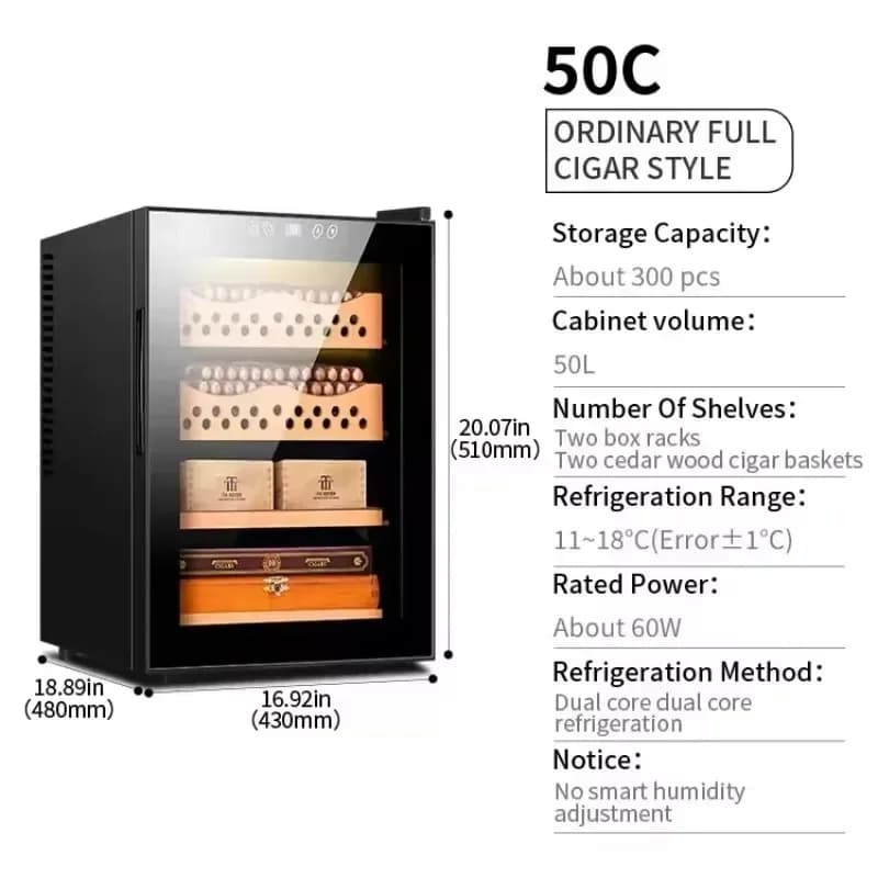 50C Electric Cigar Humidor with Digital Hygrometer Spanish Cedar Lined Drawers Storage Cabinet for Cigars Aging