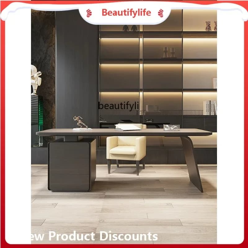 K185 Italian Minimalist Light Luxury Study Desk Home Living Room Solid Wood Computer Desk High-End Office Desk for Boss