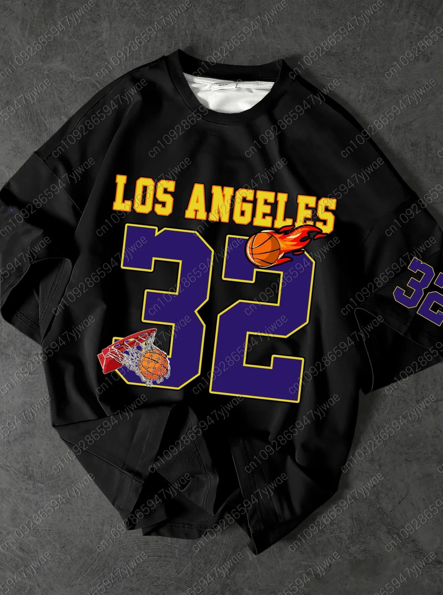 2026 Vintage No.32 Los Angeles Basketball Print Men T-Shirt Man Short Sleeves Sport T-Shirt Oversize 5 Colors Tees Men Clothes