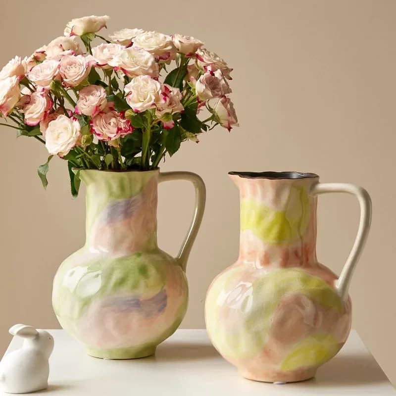 French gradient colored ceramic vase,retro kettle shaped vase,modern minimalist home living room flower arrangement vase decor