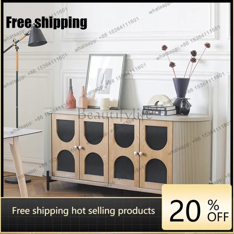 LSpolehome Nordic solid wood home living room side cabinet storage modern French country retro wabi sabi