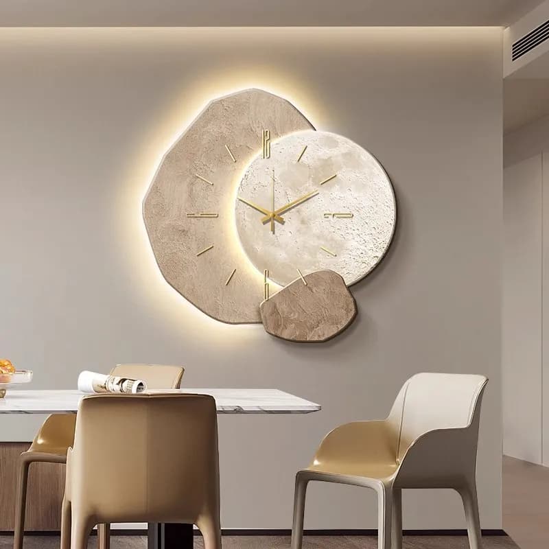 Lucky Stone Design LED Wall Clock Dining Room Wall Lamp Clock Modern Minimalist Living Room Silent Watch Home Decor Quartz Clock
